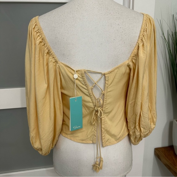 Shore Babydoll Cropped Top Lace Up Back SZ Medium Yellow NWT Retail - $98.00 - Picture 6 of 6